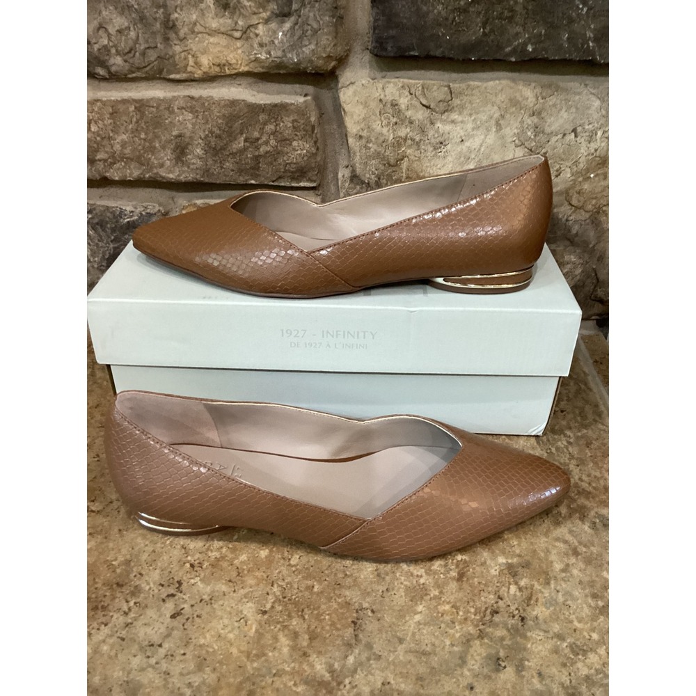 Naturalizer Havana English Tea Brown Leather Snakeskin Flats Wide Width 9.5W New